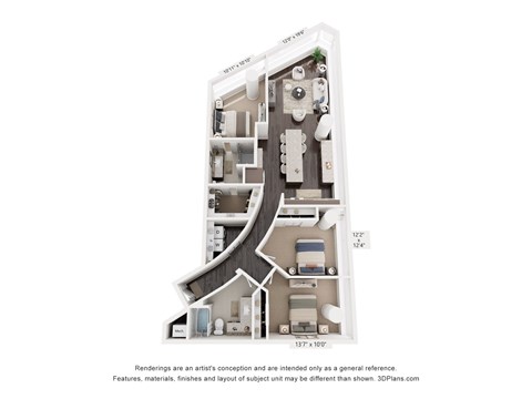 Floor plan for 3 beds, 2 baths, 1451 sqft